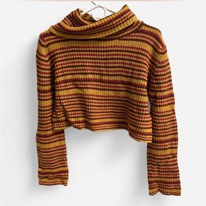 Urban Outfitters Mustard and Burgundy Striped Turtleneck Sweater